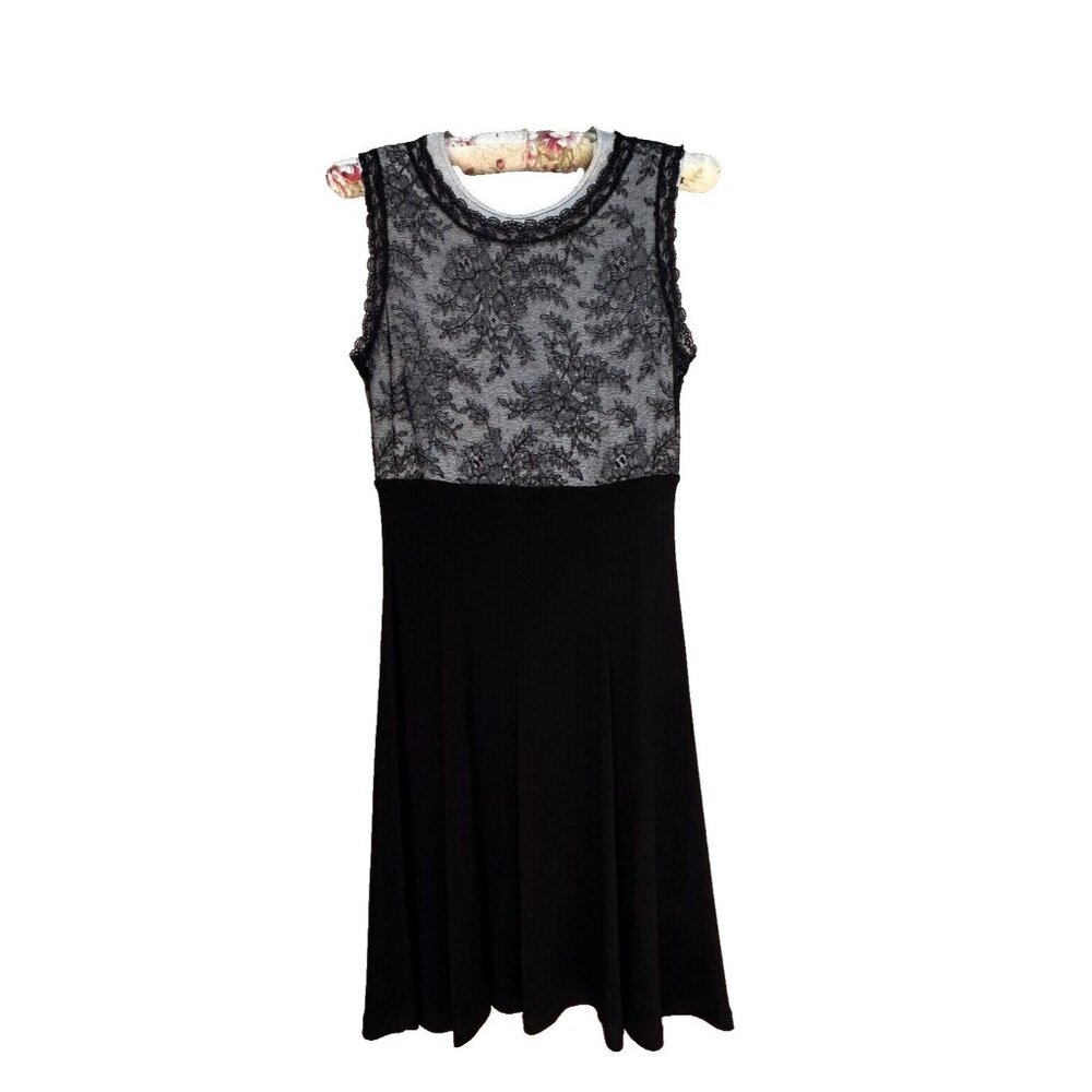 Vintage Capucine Puerari Womens Size 2 Black Lace/Knit Sleeveless A-Line Dress
